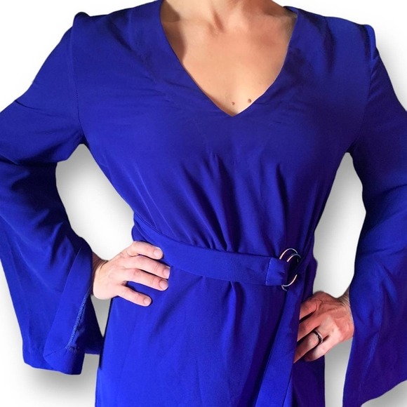 Wrap Dress Bell Sleeve A Line Blazer Dress - Picture 2 of 7